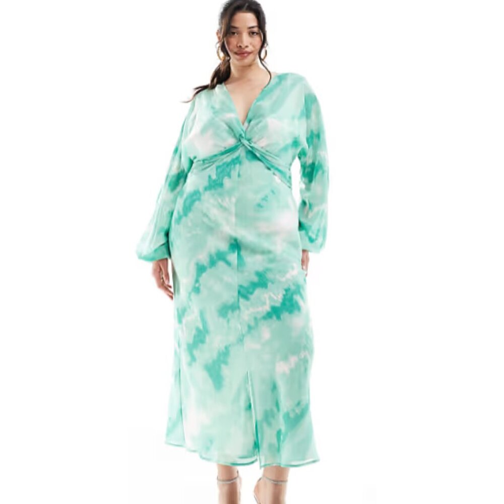 ASOS Curve sheer knot front midi dress